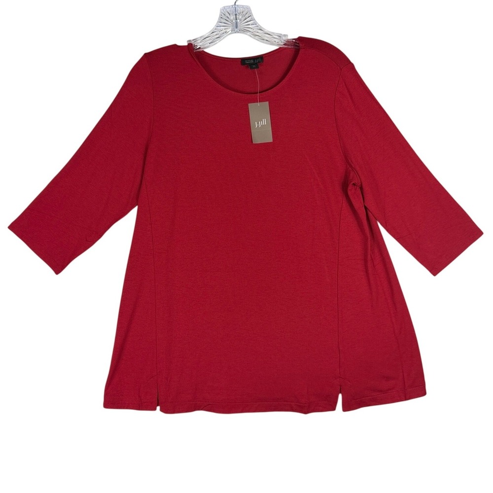 J. Jill Wearever True Red 3/4 Sleeve Scoop Neck Tunic Top MT Tall NWT